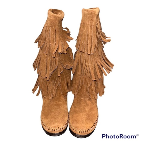 Minnetonka Suede 3 Layer Fringe Boots - Picture 4 of 8